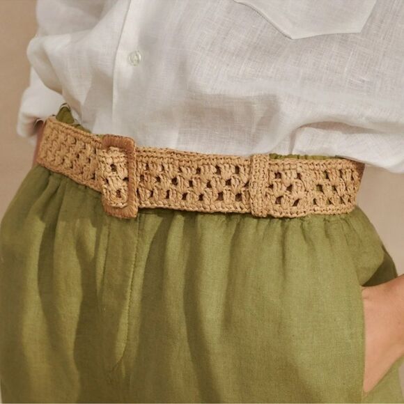 Vince Camuto L-XL Stretch Raffia Belt Natural Multi